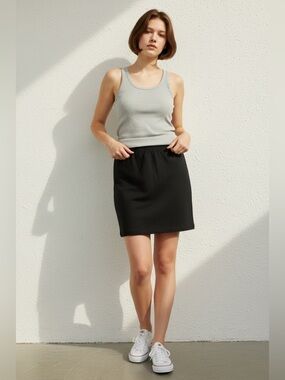TRICOTTO (M) Viscose Mini Skirt Black Stretch Elastic Waist Pull-On Lightweight